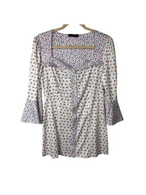 ✨3/$30 Suzanne Betro S Floral Print Bell Sleeve Button-Front Sweetheart Neckline